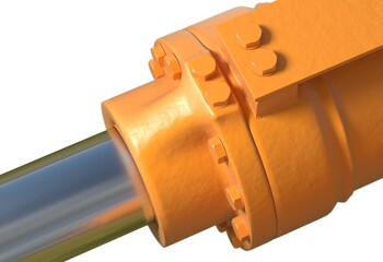 yellow hydraulic pistons with bolt and nut on white 3d render