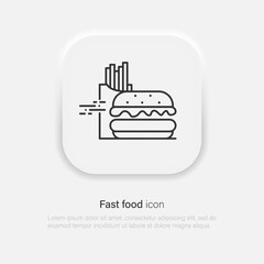 Obraz premium Fast food vector icon. Hamburger and french fries symbols in linear style. Vector EPS 10