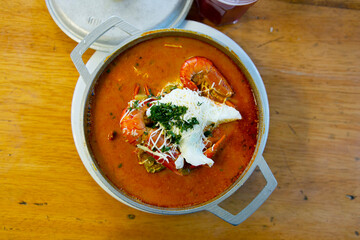 The shrimp chupe is a typical Peruvian chupe from the city of Arequipa that is served in all the picanterías in the city.