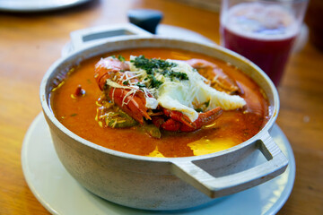 The shrimp chupe is a typical Peruvian chupe from the city of Arequipa that is served in all the picanterías in the city.