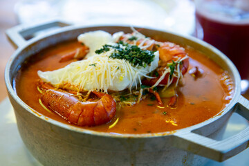 The shrimp chupe is a typical Peruvian chupe from the city of Arequipa that is served in all the picanterías in the city.