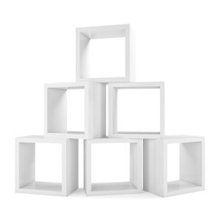 Shelves. Pyramid from boxes. Isolated on white. 3D illustration