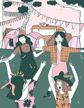 illustration of people dancing exuberantly at a festival