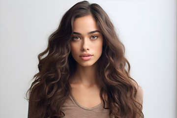 Naklejka premium Generative ai studio portrait of beautiful latino brunette young woman on colour backgrounds