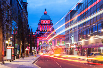 Fototapeta na wymiar Illuminated Belfast City Hall. Belfast, Northern Ireland, United Kingdom.