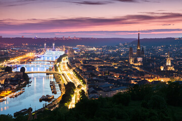 Panorama of Rouen at sunset. Rouen, Normandy, France