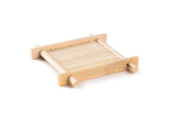 Small bamboo serving tray for tea ceremony, isolated on white background