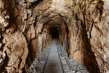 View inside an scary abandoned gold mine tunnel in Southern California.