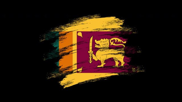 4K Paint Brush Sri Lanka Flag with Alpha Channel. Waving Brushed Sri Lankan Banner. Transparent Background Texture Fabric Pattern High Detail.