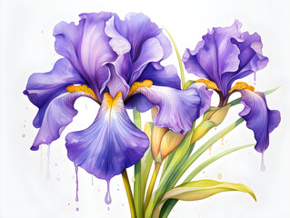 Iris is the flower of news. which is a symbol of friendship, pure love and filial piety.
 Its three petals also represent the meaning of faith, knowledge and courage. Generative AI. Illustration.