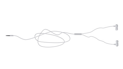 White wired vacuum earphones isolated on white and transparent background. Minimal concept. 3D render