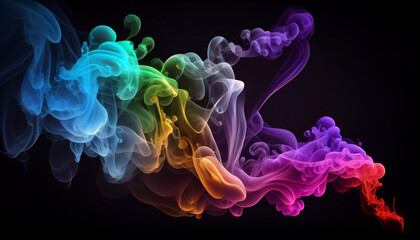 Fototapeta premium Abstract colorful, multicolored smoke spreading, bright background for advertising or design, wallpaper for gadget. Neon lighted smoke texture, blowing clouds Ai generated image
