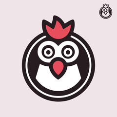 playful chicken logo, circle, bulging eye