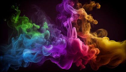 Obraz premium Abstract colorful, multicolored smoke spreading, bright background for advertising or design, wallpaper for gadget. Neon lighted smoke texture, blowing clouds Ai generated image