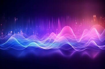 Abstract 3d rendering of waves in cold colors in a dark space. Abstract background with bright waves on a black background. Bright colorful soundwave pattern. blue and purple art of wavy patterns.