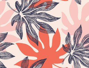 Minimal jungle plant seamless pattern modern illustration