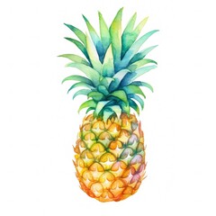 Fresh Organic Pineapple Fruit Background, Square Watercolor Illustration. Healthy Vegetarian Diet. Ai Generated Soft Colored Watercolor Illustration with Delicious Juicy Pineapple Fruit.