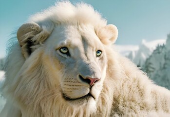 AI generated illustration of a majestic white lion under the sunlight with a blurry background