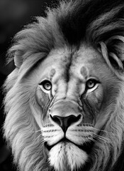 a big male lion looking straight ahead with a bushy mane
