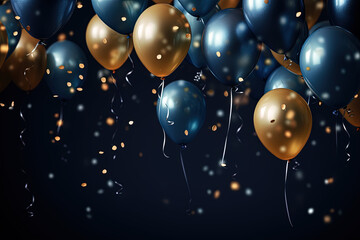 Blue and Gold Balloons, Celebration, Birthday Party, New Year Balloon - Generative Ai - obrazy, fototapety, plakaty
