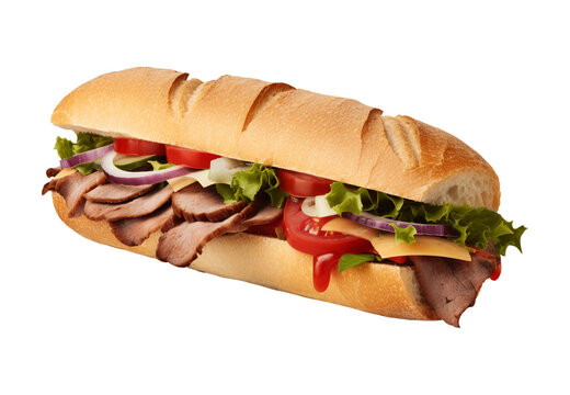 Prego sandwich on transparent background. Generative AI.