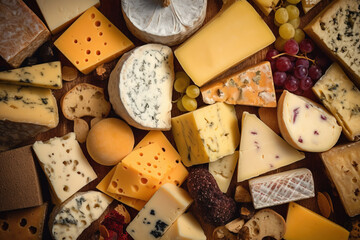 Sortiment of cheese seen from above, Generative AI Illustration