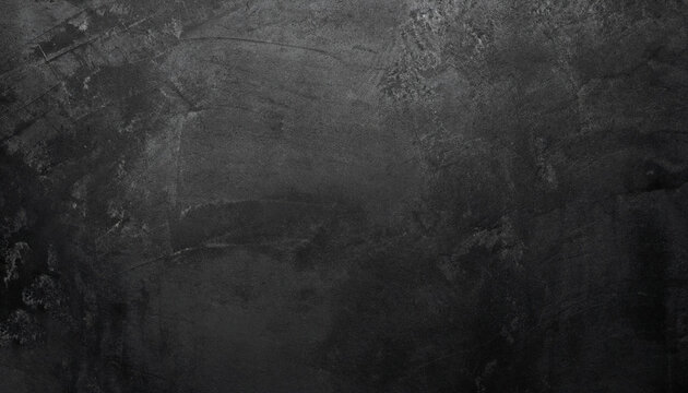 Old black abstract concrete background. Grunge texture. Dark wallpaper. Blackboard. Chalkboard. Top view, copy space. Banner