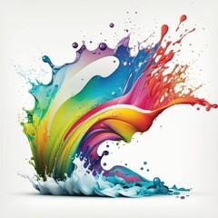 AI-generated illustration of colorful rainbow paint splash from the wavy sea on white background