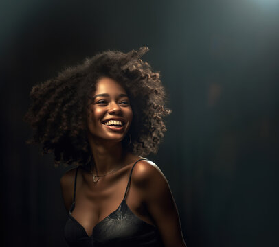 Young black woman in bra smiling wide, Generative AI Illustration