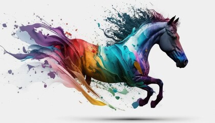 Obraz na płótnie Canvas AI-generated illustration of colorful paints and a horse on a white background.