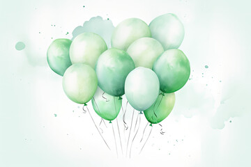 Green Watercolor Balloons, Celebrate your Birthday Party, Happy Birthday Balloon Card - Generative Ai