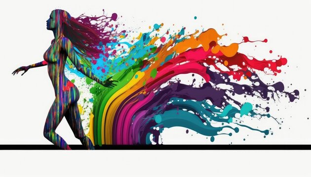 AI-generated illustration of colorful paints and a girl on a white background.