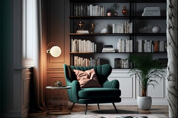 AI generated illustration of a stylish living room with modern decorations