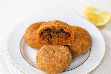 traditional Middle Eastern food minced meat and bulgur. icli kofte or kibbeh