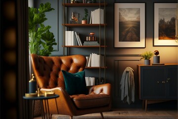 AI-generated illustration of a stylish interior design of a living room.