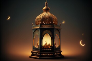 AI generated illustration of an Islamic Ramadan background with an ornamental golden lamp