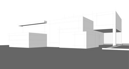 Naklejka premium Modern house sketch 3d illustration