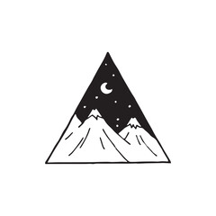 Mountain minimal logo element, landscape drawing, Logo element, clipart, nature, outline, tattoo, handdrawn, drawing