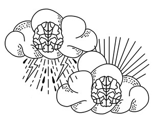 Overcome Depression Illustration, Storm and Sun Mental Health Concept, Brain Rainy Cloud vs Sunlight