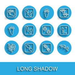 Set line Mop, Human footprints shoes, Alligator crocodile, and Paw icon. Vector