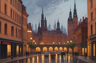 Fototapeta premium Ciudad pintada en lienzo