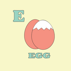 Alphabet E coloring page.Egg vector illustration