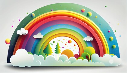 AI generated illustration of a colorful rainbow arching below trees, LGBTQ concept