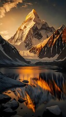 Fototapeta na wymiar AI generated digital art of K2 mountain peak at Pakistan
