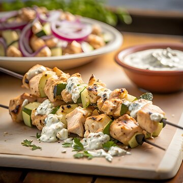 AI generated digital art of a Greek chicken skewer chef proposal