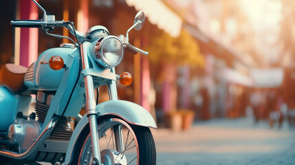 pastel color tone style of motorcycle on the street, focus motor, Generative Ai
