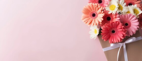 AI generated illustration of a vibrant gerbera bouquet against a background with copy space