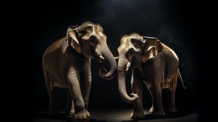 Fototapeta na wymiar AI generated illustration of two ornamental elephant figures on a dark background