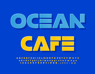 Vector unique business logo Ocean Cafe. Sunny Yellow Font. Modern set of Abstract style Alphabet Letters, Numbers and Symbols