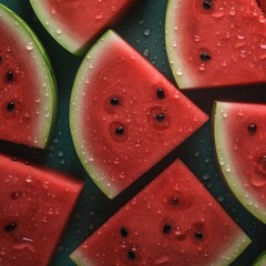 AI generated illustration of slices of watermelon covered in waterdrops